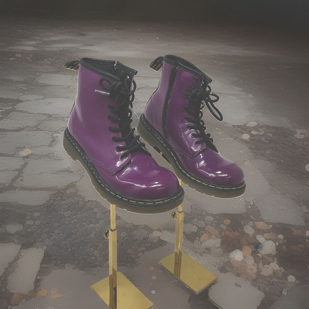 Dr. Martens 1460 Delaney Kids 3 Purple Boots Patent Leather Lace Up Side Zip